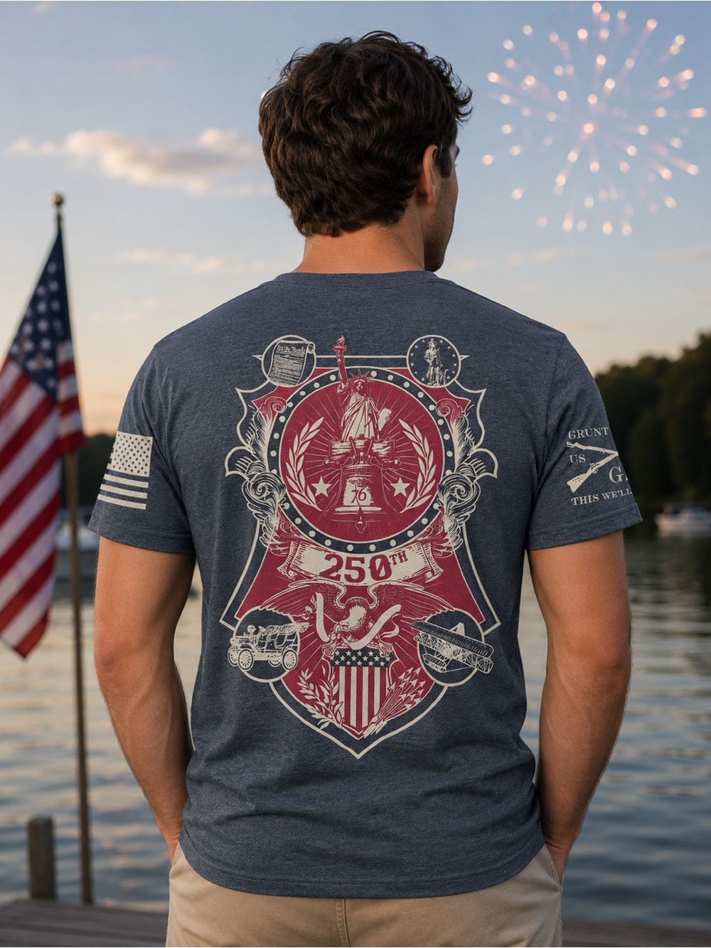 Grunt Style Midnight Navy S/S Graphic 250th Independence Tee. M. New 4th of July